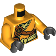 Lego Torso Robe with Bright Light Yellow Sash and Scabbard Print, Bright Light Orange Arms, Black Hands / Bright Light Orange