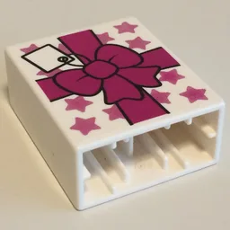 Duplo Brick 1 x 2 x 2 with Bow and Gift Tag Print / White