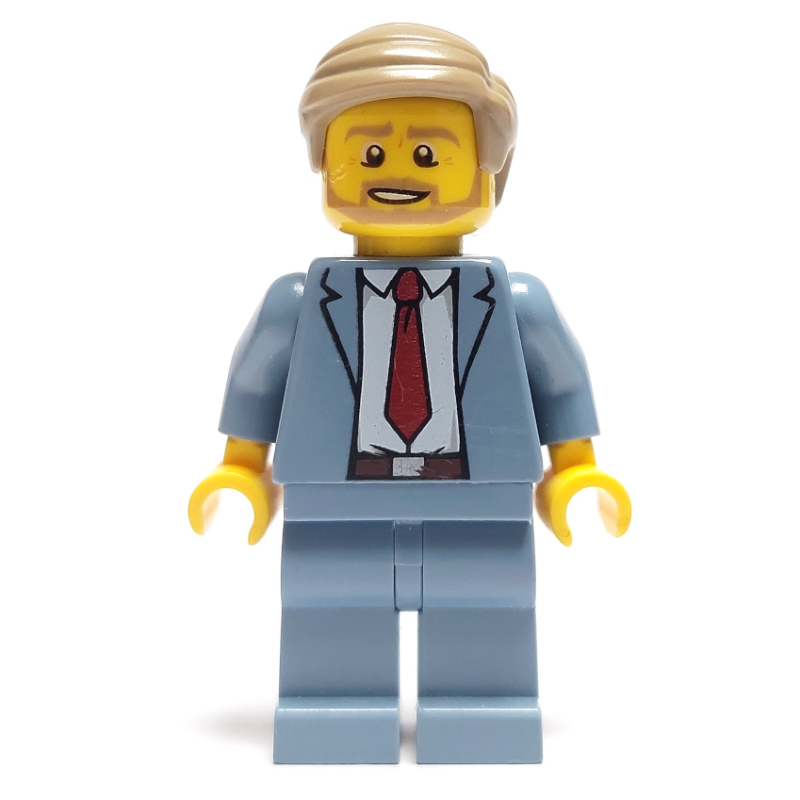 Lego Man, Sand Blue Suit with Red Tie, Dark Tan Hair, Beard