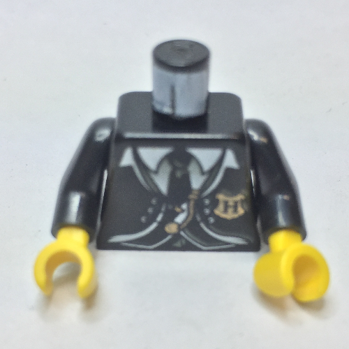 Lego Torso Suit and Tie with Hogwarts Crest Print, Black Arms, Yellow Hands / Black