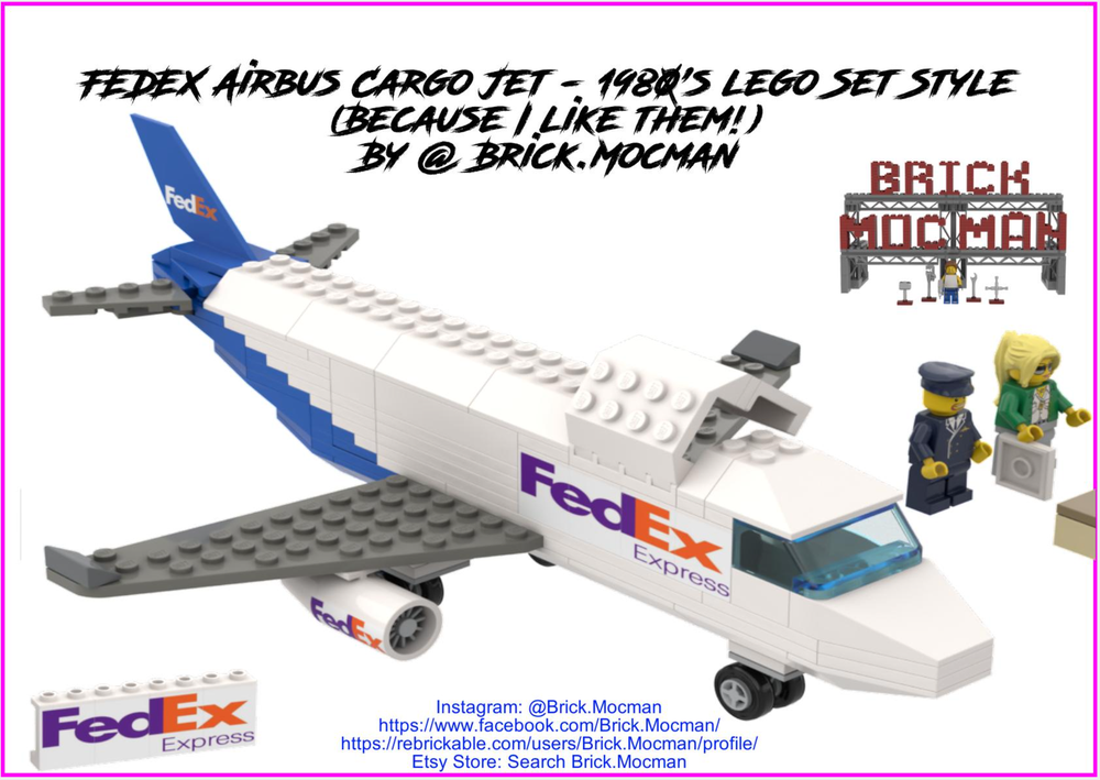 Lego 1980's Style Cargo Jet Airplane - FEDEX Airbus