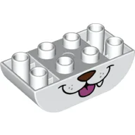 Duplo Brick 2 x 4 Curved Bottom with Dog Nose and Mouth, Tongue, Tooth Print / White