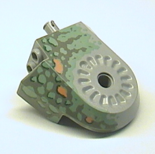 Lego Animal Body Part, Dinosaur Body Quarter with Pin Holes, Dark Gray, Sand Green, Medium Orange, and Dark Green Spotted Print / Light Gray