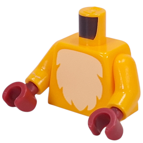 Lego Torso, White Furry Chest print, Bright Light Orange Arms, Dark Red Hands / Bright Light Orange