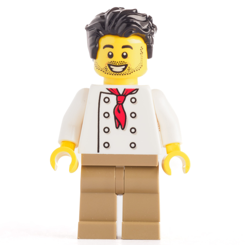 Lego Chef - White Torso, Dark Tan Legs, Black Hair