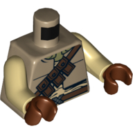 Lego Torso Vest with Three Pocket Bandolier Print, Tan Arms, Reddish Brown Hands / Dark Tan