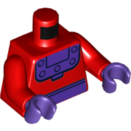 Lego Torso Bodysuit, Dark Purple Breastplate and Belt Print (Magneto), Red Arms, Dark Purple Hands / Red