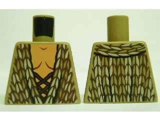 Lego Torso LotR Vest with Woven Tan and Dark Tan Fabric and Dark Brown Laces Pattern
