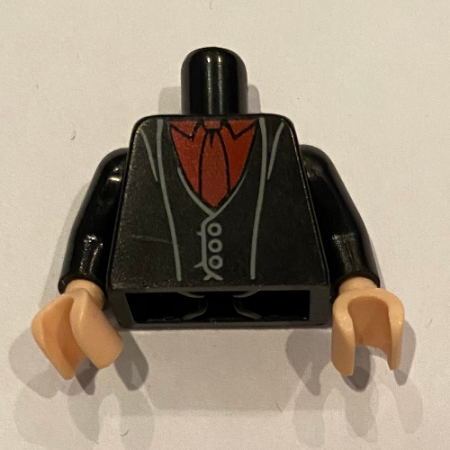 Lego Torso Jacket, Dark Red Shirt, Tie Print, Black Arms, Light Nougat Hands / Black