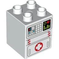 Duplo Brick 2 x 2 x 2 with Medic Cross Symbol, Buttons, Controls, Low Battery Display Print / White