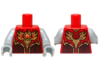 Lego Torso Vest with Dark Red and Gold Armor with Scales and Orange Round Jewel (Fire Chi) Pattern / Light Bluish Gray Arms / Light Bluish Gray Hands