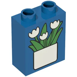 Duplo Brick 1 x 2 x 2 with Flowerpot Print / Blue