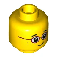 Minifig Head Dark Red Glasses, Freckles [Recessed Stud] / Yellow