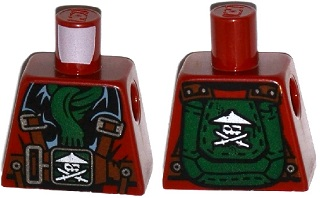 Lego Torso Ninjago Parachute with Straps, Ninja Skull with Crossed Swords, Green Scarf Pattern