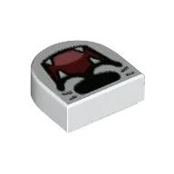 Tile Round 1 x 1 Half Circle with Snout, Open Mouth, Fangs Print / White