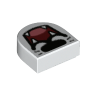 Lego Tile 1 x 1 Half Circle with Snout, Open Mouth, Fangs print / White