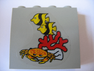 Lego Panel 1 x 4 x 3 - Hollow Studs with Fish, Coral and Crab Pattern (Sticker) - Set 1782