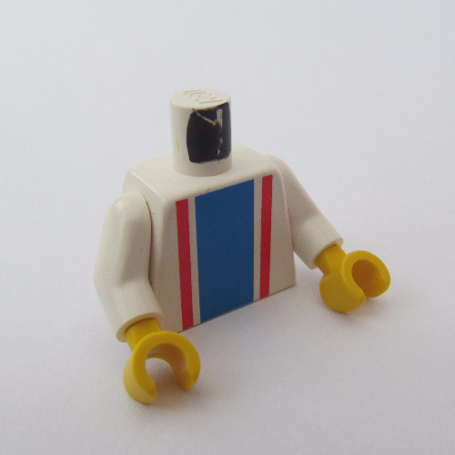 Lego Torso Vertical Striped Blue and Red Print, White Arms, Yellow Hands / White