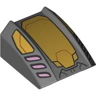 Brick Curved 2 x 2 with Lip, No Studs with Gold Armor Plating, Pink Vents Print / Dark Bluish Gray