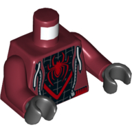 Lego Torso Open Hoodie over Black Spider-man Suit Print, Dark Red Arms, Black Hands / Dark Red