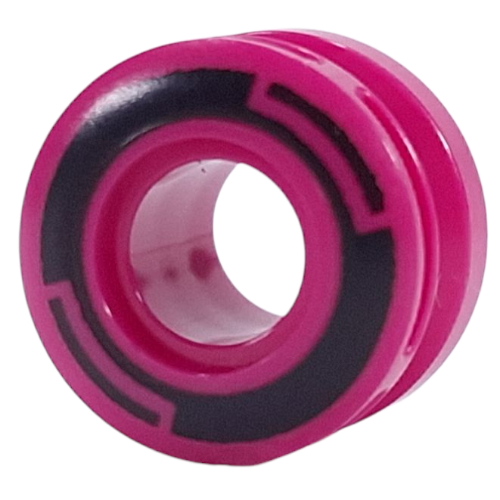 Lego Wheel 11 x 8 with Center Groove, One Smooth Side with Black Circles print / Magenta