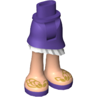 Lego Minidoll Hips and Asymmetrical Layered Skirt with White Ruffle, Light Nougat Legs and Gold Feather Sandals Print / Dark Purple