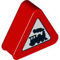Lego Duplo Brick 1 x 3 x 2 Triangle Road Sign with Steam Engine Print / Red