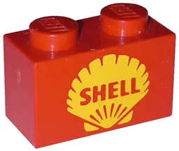 Brick 1 x 2 with Shell Logo Type II Print