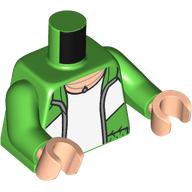 Lego Torso, Jacket, White Shirt, Necklace print, Bright Green Arms, Light Nougat Hands / Bright Green