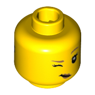 Lego Minifig Head Wildlife Photographer, Silver Goggles with Medium Azure Lenses / Dark Tan Eyebrows and Wink Print / Yellow