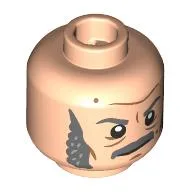 Minifig Head Quint, Dark Bluish Grey Eyebrows, Moustache Sideburns, Smirk Print / Light Nougat
