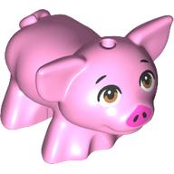 Lego Animal, Pig, Small with Light Brown Eyes, Dark Pink Nose print / Bright Pink