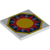 Tile 4 x 4 with Coral/Medium Lavender/Yellow Sun, Dark Blue Background in Octagon Print