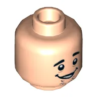 Minifig Head Shaggy, Dual Sided, Eyebrows, Chin Stubble, Open Mouth Grin / Sad Face Print [Hollow Stud] / Light Nougat