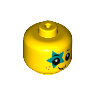 Lego Minifig Head Baby / Toddler with Freckles, Smile and Dark Turquoise Star on Right Eye / Yellow