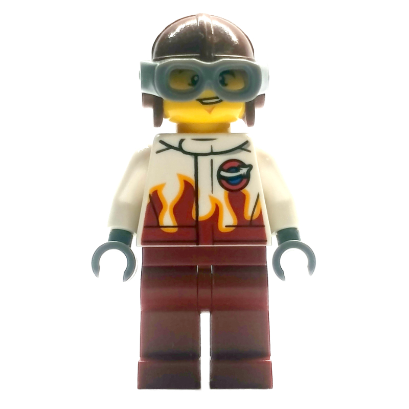 Lego Pilot, White and Dark Red Jumpsuit, Helmet with Goggles