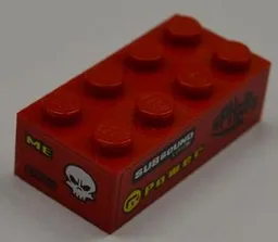 Brick 2 x 4 with 'SUBSOUND LIMITER', 'POWER' and 'SPHERE' on Right Side and 'ME', 'ENGYNE' and White Skull on End Pattern (Stickers) - Set 8186
