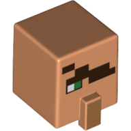 Lego Minifig Head Special, Cube with Nose and Villager Face with Eyepatch and Green Eye Print / Nougat
