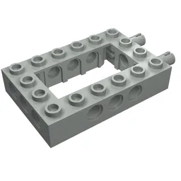 Technic Brick 4 x 6 with 2 x 4 Opening, 2 Fixed Rotatable Friction Pins on End / Light Gray