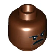 Minifig Head Greef Karga, Moustache, Angry/Open Mouth Smirk, Teeth / Reddish Brown
