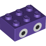 Lego Brick 2 x 3 with Two White and Black Circles (Nabbit Eyes) Print / Dark Purple