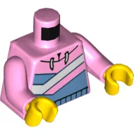 Torso Hoodie, Medium Blue and White Angular Stripes Print, Bright Pink Arms, Yellow Hands / Bright Pink