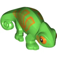 Animal, Chameleon with Orange Eye Patches and Orange Stripes / Bright Green