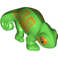 Lego Animal, Chameleon with Orange Eye Patches and Orange Stripes / Bright Green