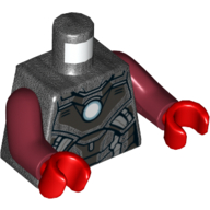Lego Torso Armor, Black Plates, White Circle (Arc Reactor) Print, Dark Red Arms, Red Hands / Pearl Titanium
