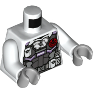 Lego Torso Shirt with Dark Bluish Gray Body Armor, White Pouches, Red HYDRA Logo Print, White Arms, Light Bluish Gray Hands / White