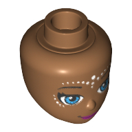 Lego Minidoll Head with Dark Azure Eyes, Closed Mouth Smile and Elves Tribal Print (Rosalyn) / Medium Nougat