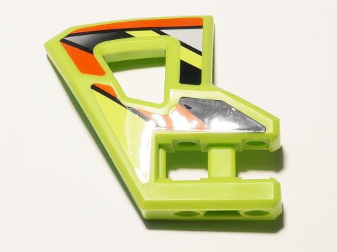 Lego Technic, Panel RC Car Flexible Bumper Right with Red and Black Stripes on Lime Background Pattern (Stickers) - Set 8675
