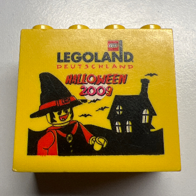 Lego Brick 2 x 4 x 3 with 'LEGOLAND Deutschland Halloween 2009' Print / Yellow