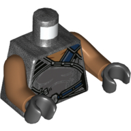 Lego Torso Armor, Dark Blue Cape End and Belt, Medium Nougat Neck Print, Medium Nougat Arms, Black Hands / Pearl Titanium